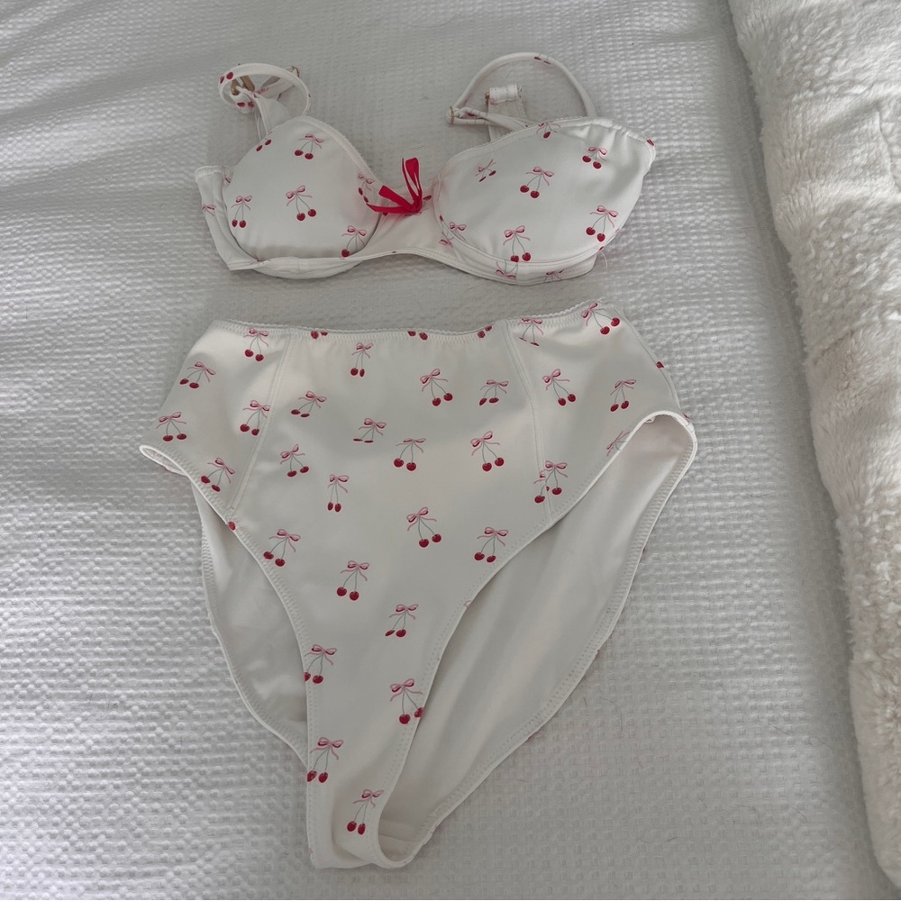 LoveShackFancy White and Red Cherry Bikini